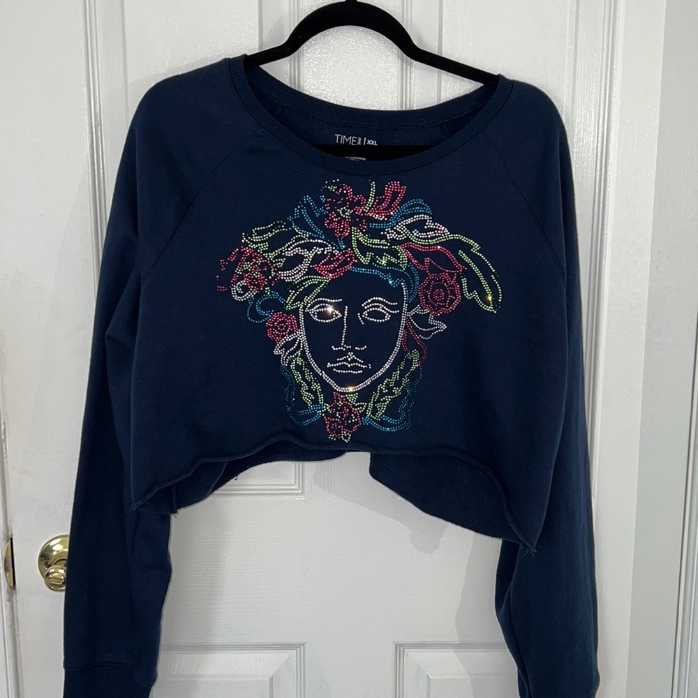 Handmade Versace Long Sleeve Sweatshirt Crop Top